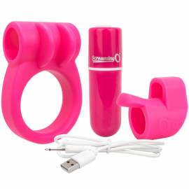 Charged Combo Kit #1 - Inel pentru Penis & Vibrator pentru Deget by Screaming O | Roz, Culoare: Roz 