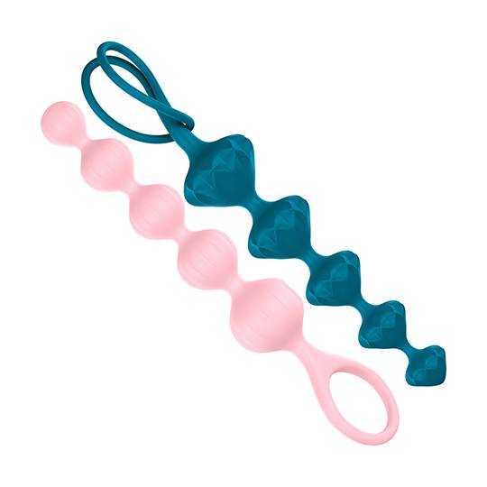Love Beads - Set Bile Anale din Silicon by Satisfyer - Roz/Albastru, Culoare: Colorate 